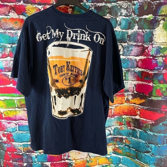 Toby Keith Get My Drink On Country T Shirt Size 2XL Navy Blue Double Sided Graph - Picture 5 of 5